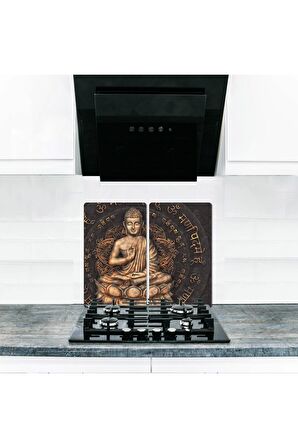  Cam Ocak Koruyucu ve Kesim Tablası Sarı (60cm x 52cm) 2 Parça, 4'lü Ocaklar