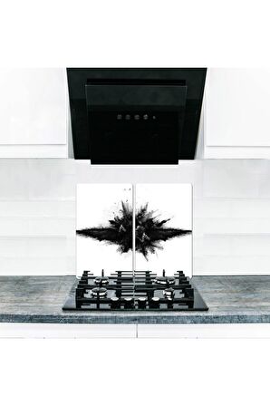  Cam Ocak Koruyucu ve Kesim Tablası Kara Duman (60cm x 52cm) 2 Parça, 4'lü Ocaklar
