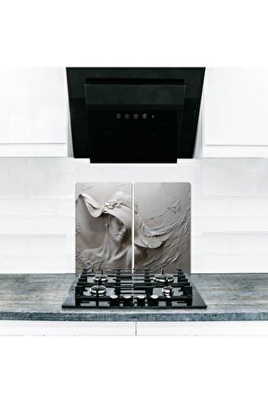  Cam Ocak Koruyucu ve Kesim Tablası Tablo (60cm x 52cm) 2 Parça, 4'lü Ocaklar