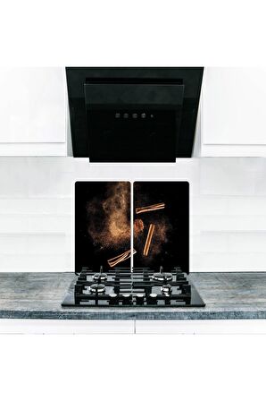  Cam Ocak Koruyucu ve Kesim Tablası Tarçın (60cm x 52cm) 2 Parça, 4'lü Ocaklar