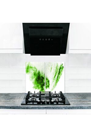  Cam Ocak Koruyucu ve Kesim Tablası Yeşil Kum  (60cm x 52cm) 2 Parça, 4'lü Ocaklar