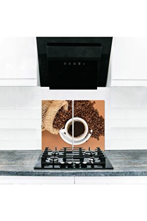  Cam Ocak Koruyucu ve Kesim Tablası Kahve Çekirdeği  (80cm x 52cm) 2 Parça, 5'li Ocaklar