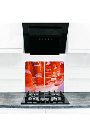  Cam Ocak Koruyucu ve Kesim Tablası Kanyon (80cm x 52cm) 2 Parça, 5'li Ocaklar