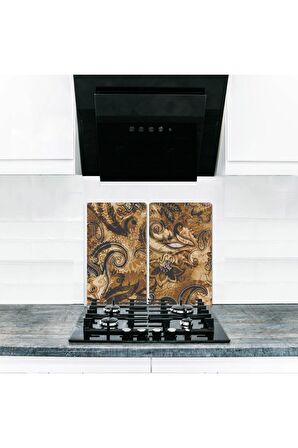  Cam Ocak Koruyucu ve Kesim Tablası Motif (80cm x 52cm) 2 Parça,5'li Ocaklar