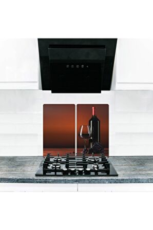  Cam Ocak Koruyucu ve Kesim Tablası Üzüm Şarabı (80cm x 52cm) 2 Parça, 5'li Ocaklar