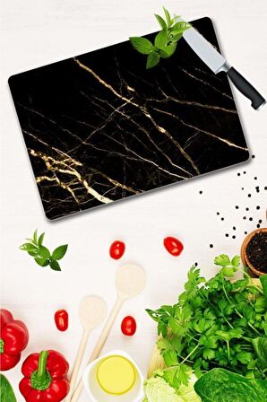 Saban Sarı Altın  Mermer   Cam Kesme Tahtası - Cam Kesme Tablası | 20 Cm X 30 Cm