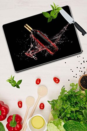Saban Kırmızı Şarap Cam Kesme Tahtası - Cam Kesme Tablası | 20 Cm X 30 Cm
