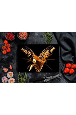Saban Altın Zambak Cam Kesme Tahtası - Cam Kesme Tablası | 30 Cm X 40 Cm