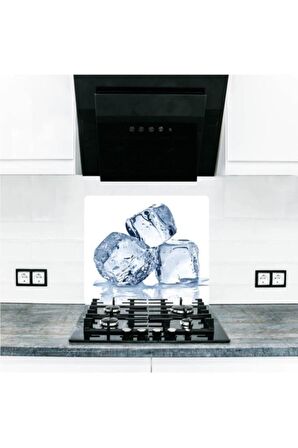 Cam Ocak Arkası Koruyucu ve Kesme Tablası Buz | 50 cm x 56 cm