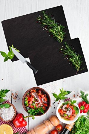 2'li Takım Kekik Desen Görünümlü Takım Cam Kesme Tahtası - Cam Kesim Tablası 20x30 & 30x40