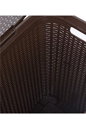 Hasır Desenli Plastik Çamaşır Sepeti Kahverengi