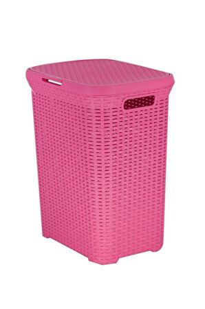Hasır Desenli Plastik Çamaşır Sepeti Pembe