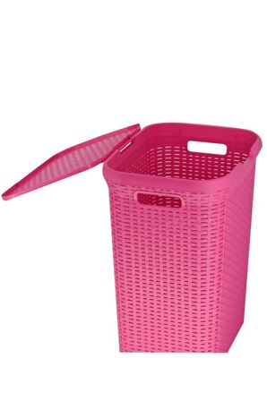 Hasır Desenli Plastik Çamaşır Sepeti Pembe