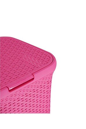 Hasır Desenli Plastik Çamaşır Sepeti Pembe