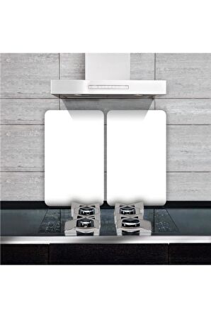 Cam Ocak Koruyucu Ve Kesim Tablası Düz Beyaz (80cm X 52cm) 2 Parça, 5'li Ocaklar
