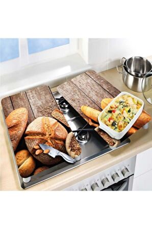 Cam Ocak Koruyucu Ve Kesim Tablası Ekmek (80cm X 52cm) 2 Parça, 5'li Ocaklar