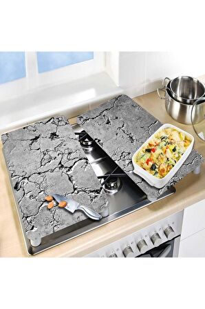 Cam Ocak Koruyucu ve Kesim Gri Taş  (80cm x 52cm) 2 Parça, 5'li Ocaklar