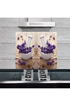 Dekoratif Cam Ocak Arkası Koruyucu ve Kesme Tahtası Tek Parça Şifalı Otlar (50cm x 56cm) Tek Parça