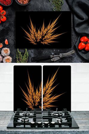 Takım Halinde Tek Başak 20x30 cm Kesme Tablası ve 60x52cm Cam Ocak Koruyucu 4'lü Ocaklar