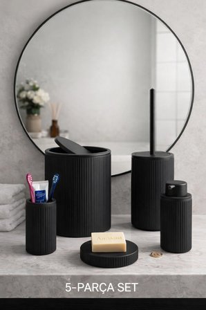 Çöp Kovası, Tuvalet Fırçası, Sabunluk 5 Parça Banyo Seti