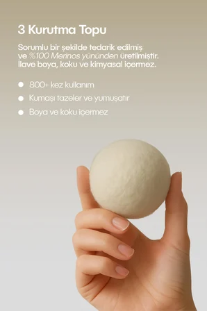 Çamaşır Yün Kurutma Topu ve Koku Seti - Kurutma Makinesi İçin - 3 Adet Top