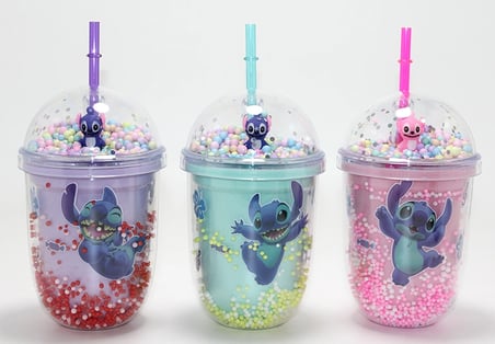 Stitch Figürlü Pipetli Kapaklı Kupa Bardak