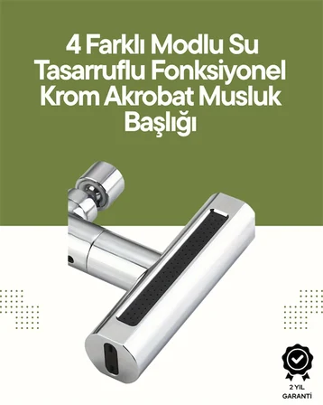 Krom Musluk Başlığı | 4'ü 1 Arada Su Çıkışı | Kolay Montajlı