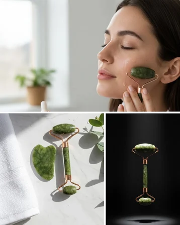 Doğal Yeşim Roller ve Gua Sha Yüz Şekillendirme Seti
