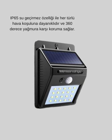 20 LED Güneş Paneli Aydınlatma – Fotoselli ve Hareket Algılamalı Dış Mekan Duvar Lambası