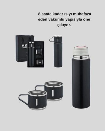 500 ml Paslanmaz Çelik Termos Seti – Sızdırmaz, Vakumlu, Isı Koruma Özellikli, Taşınabilir Termos