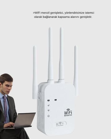 300Mbps WiFi Menzil Genişletici 4 Antenli WPA3 Güvenlikli Priz Tipi Repeater