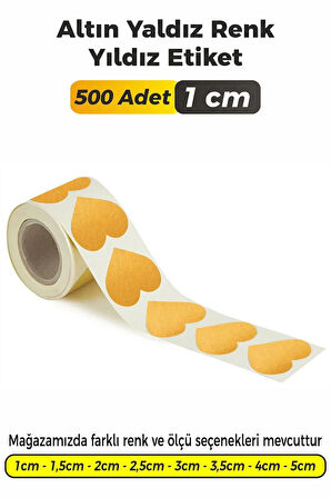 Kalp Kesim Altın Yaldız Renk Etiket - 1cm 500 Adet