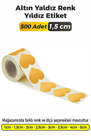 Kalp Kesim Altın Yaldız Renk Etiket - 1,5cm 500 Adet