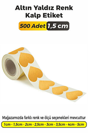 Kalp Kesim Altın Yaldız Renk Etiket - 1,5cm 500 Adet