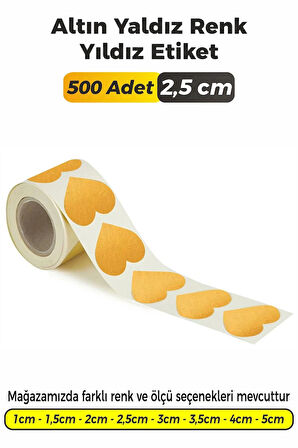 Kalp Kesim Altın Yaldız Renk Etiket - 2,5cm 500 Adet