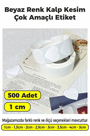 Kalp Kesim Beyaz Renk Etiket - 1cm 500 Adet