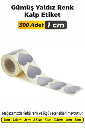 Kalp Kesim Gümüş Yaldız Renk Etiket - 1cm 500 Adet