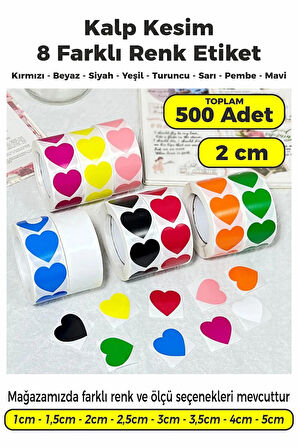 Kalp Kesim Karışık Renk Renk Etiket - 2cm 500 Adet