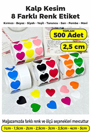 Kalp Kesim Karışık Renk Renk Etiket - 2,5cm 500 Adet