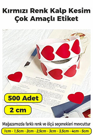 Kalp Kesim Kırmızı Renk Etiket - 2cm 500 Adet