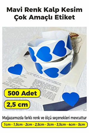Kalp Kesim Mavi Renk Etiket - 2,5cm 500 Adet