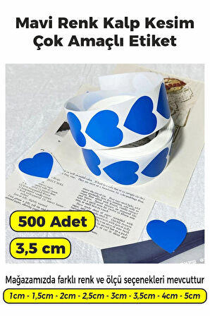 Kalp Kesim Mavi Renk Etiket - 3,5cm 500 Adet