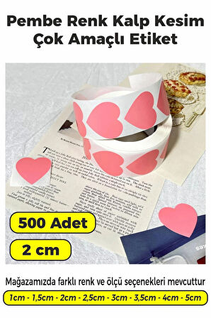Kalp Kesim Pembe Renk Etiket - 2cm 500 Adet