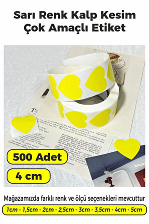 Kalp Kesim Sarı Renk Etiket - 4cm 500 Adet