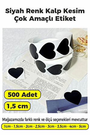 Kalp Kesim Siyah Renk Etiket - 1,5cm 500 Adet