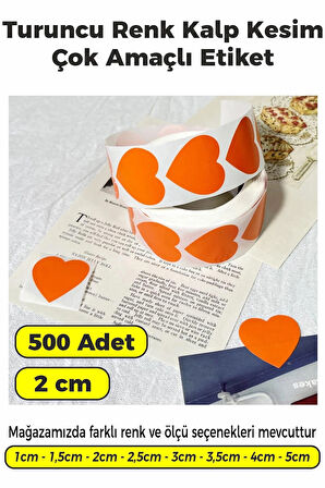 Kalp Kesim Turuncu Renk Etiket - 2cm 500 Adet