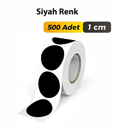 Yuvarlak Kesim Siyah Renk Etiket 1cm - 500 Adet