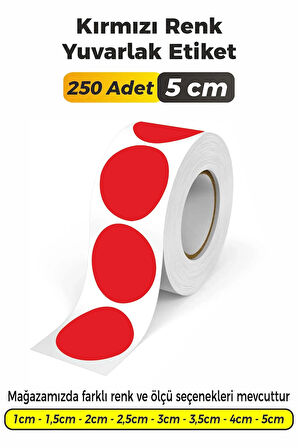 Yuvarlak Kesim Kırmızı Renk Etiket - 5cm 250 Adet