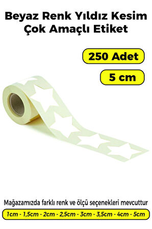 Yıldız Kesim Beyaz Renk Etiket - 5cm 250 Adet