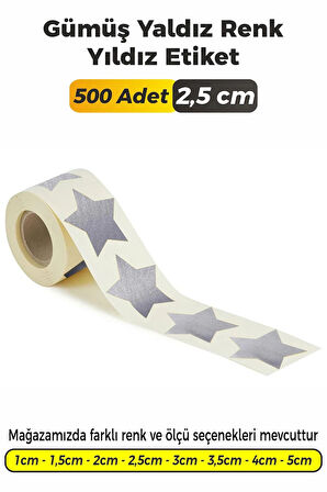 Yıldız Kesim Gümüş Yaldız Renk Etiket - 2,5cm 500 Adet